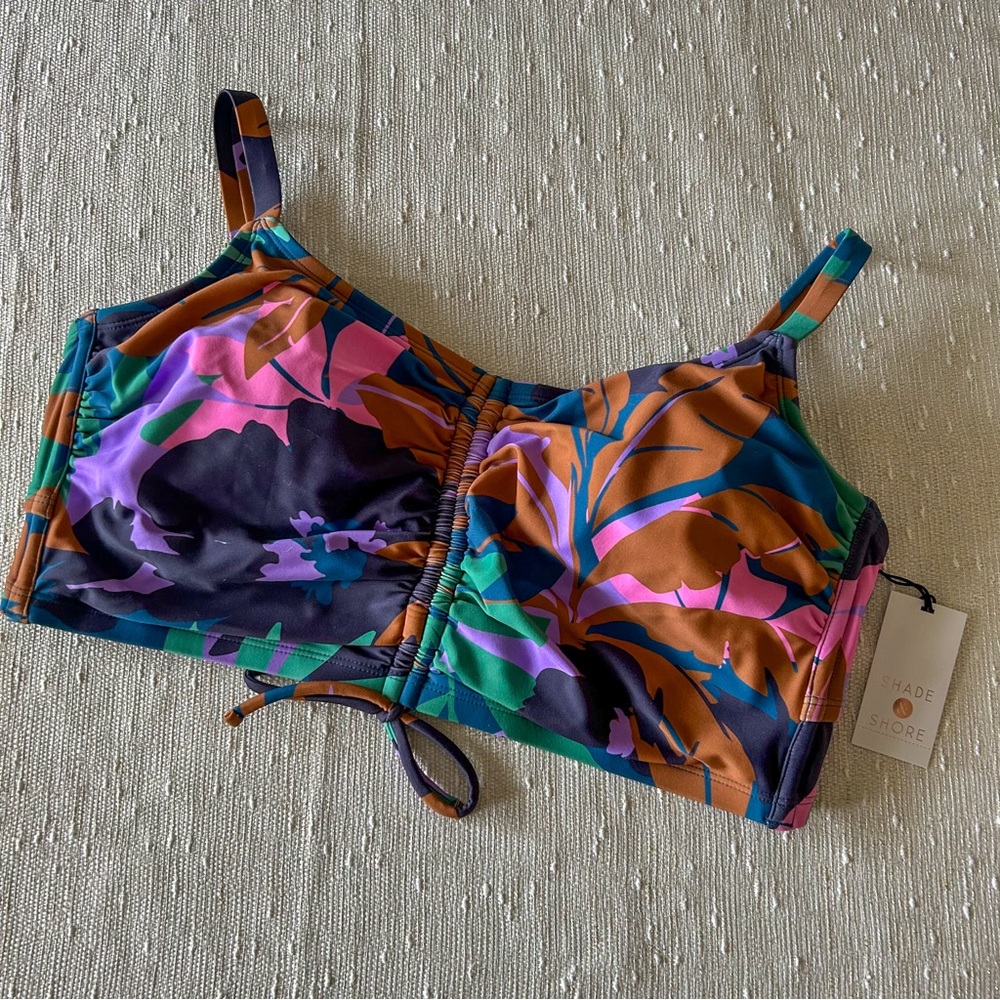 NWT Longline Tie-Front Bralette Floral Bikini Top Shade & Shore